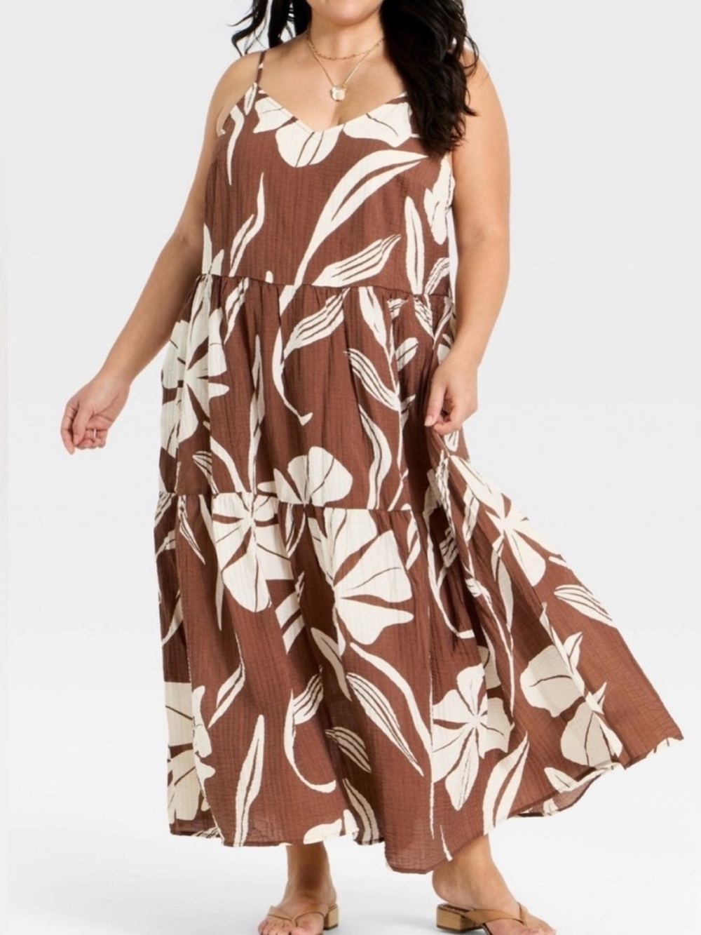 A New Day Brown and Cream Floral Midi Dress